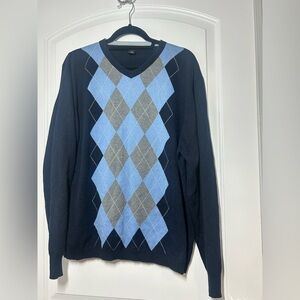 BANANA REPUBLIC Argyle Silk Cashmere V-neck Sweater Size XL preppy 90s fall